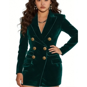 Vestido de Terciopelo para Mujer - Vestido Formal Corto con Doble Abotonadura y Botones Dorados, Vestidos de Moda - Product Image 2