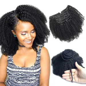 Aangepaste 120 G/set Maagdelijke Braziliaanse Afro Kinky Krullend Menselijk Haar Clips In Haar Voor Zwarte Vrouwen, Afro Kinky 4a 4b 4c Haar Clip Ins