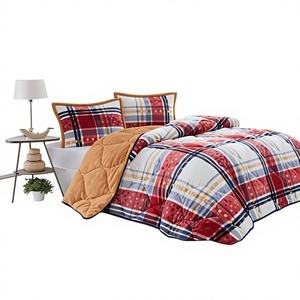 Boris Red Ecru Double Duvet <b>Set</b> <b>Comforter</b> and Pillowcase Premium 100% Polyester Antibacterial Hypoallergenic Easy Care - Product Image 1