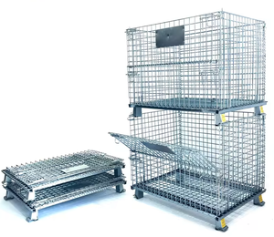 Tùy chỉnh kim loại lưu trữ Pallet lồng Giỏ hộp container dây thép lưới stillage lồng hậu cần lưu trữ chế tạo dịch vụ - Product Image 4