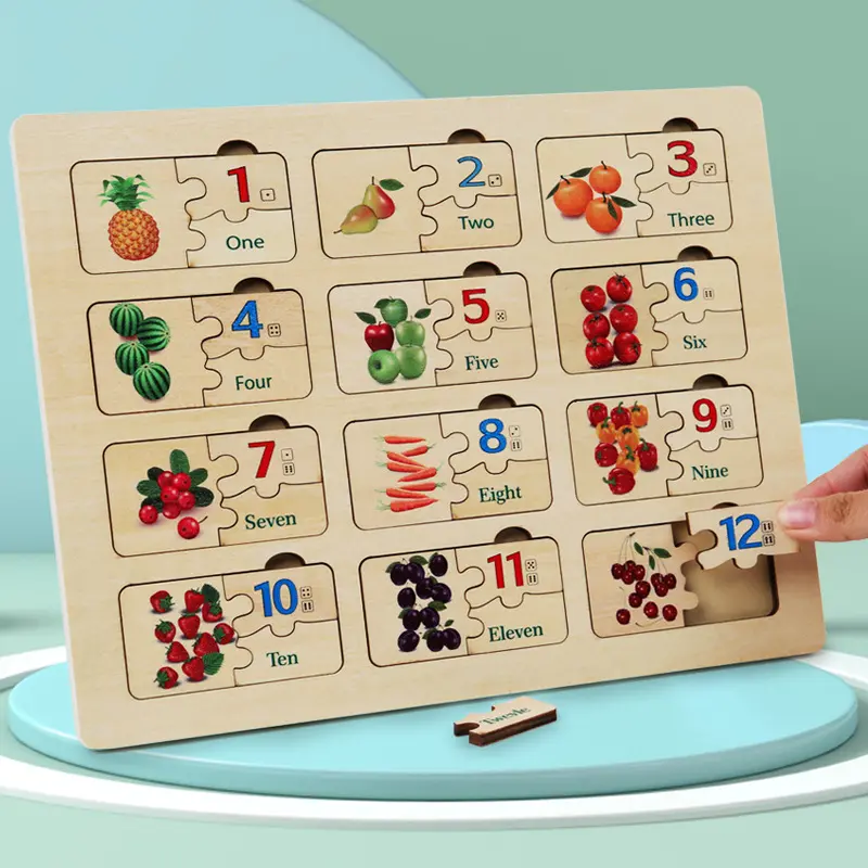 تعلم مبكر عدد الرياضيات مطابقة مجلس اللغز ألعاب الإدراك الفاكهة الخشبية للأطفال لعبة العد التعليمية