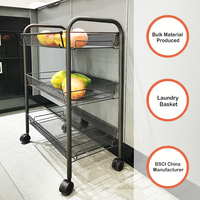 Keukenaccessoires 3-Tier Uitschuif Keukenrek Opberghouder Met Rollende Opbergwagen Black Metal Met Wielfruit En Groentetrolley