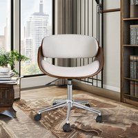 Fauteuil de bureau exécutif moderne en contreplaqué de noyer, siège inclinable en cuir blanc, design ergonomique, pivotant et réglable en hauteur