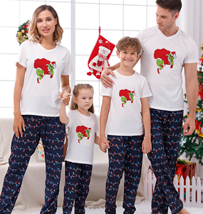 Pijama navideño de manga corta con cintura elástica térmica de verano, conjunto familiar, ropa de dormir a juego para mujeres y hombres - Product Image 1