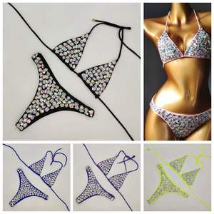 Très Brillant <span class=keywords><strong>De</strong></span> Mode Belle Chaîne <span class=keywords><strong>2</strong></span> Pièce Strass Sexy <span class=keywords><strong>de</strong></span> luxe diamant bikinis push up - Product Image 2