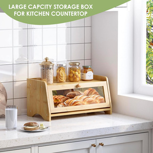 Boîte de rangement pour pain en bambou avec couvercle, récipient alimentaire en bois pour comptoir de cuisine - Product Image 4