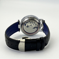 Neue Luxus Herren Automatik-Mechanische Uhr mit Skelett-Zifferblatt, Dualzeit, Sonnen- und Mondphase, Lederarmband, Fabrik-Großhandel