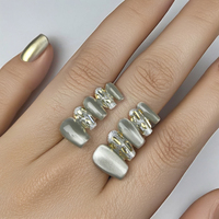 Uñas a presión de estilo francés reutilizables de alta calidad, diseño de ojo de gato cuadrado corto hecho a mano, Material acrílico ABS para niñas elegante