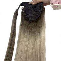 Queue de cheval en cheveux humains 100% Remy, double épaisseur, naturelle, à nouer, tissage droit, 18 pouces, marque Amonhair, vente en gros