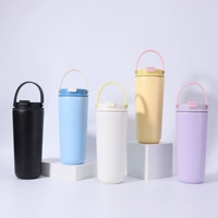 Bouteille d'eau isotherme en acier inoxydable à double paroi avec logo personnalisé, poignée et couvercle anti-fuite, avec paille