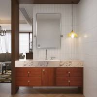 Meuble-lavabo de luxe en bois pour salle de bain, idéal pour projets hôteliers, avec vasque intégrée et miroir LED, personnalisable OEM/ODM