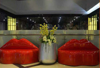 Fauteuil de relaxation Y182 Lips Lounge en plastique renforcé, durable et anti-rayures, pour espaces publics et centres commerciaux, design artistique, idéal pour les espaces de détente et les plazas
