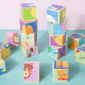Rompecabezas de Madera de Seis Caras con Imágenes Coloridas para Niños, Juego de Bloques de Construcción Educativos con Animales y Transportes en 3D, 50 Piezas - Product Image 4