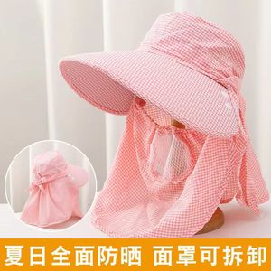 Tea Picking <b>Hat</b> Blue Checkered Wide Brim Sun Protection Upf 50 Outdoor Work Unisex Face Covering <b>Hat</b> - Product Image 4