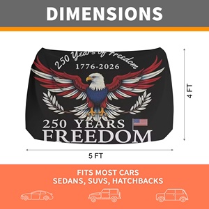 Housse de capot de voiture drapeau USA 4x5 pieds, 250 ans de liberté, fond foncé, aigle, protection anti-poussière extensible pour le défilé du Jour des Vétérans - Product Image 2
