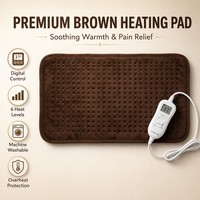 Coussin chauffant électrique de luxe en peluche marron, personnalisé OEM, 30x60cm, avec contrôleur numérique LED, 6 niveaux de chaleur, arrêt automatique de sécurité, chaleur douce
