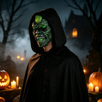 Masque intégral en plastique de monstre du Green Goblin pour Halloween, avec cheveux verts et crocs pointus, masque de démon pour costume de cosplay