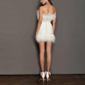 Women's Wholesale Custom Elegant Feather Decoration <strong>Dress</strong> Casual <strong>White</strong> <strong>Party</strong> Bodycon Women's Mini Feather <strong>Dress</strong> - Product Image 6