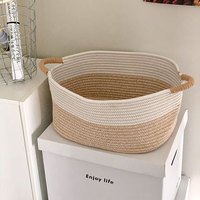 Panier de rangement personnalisé en corde de coton tressée, usage domestique, capacité moyenne, fermeture à cordon, portable, pour collations