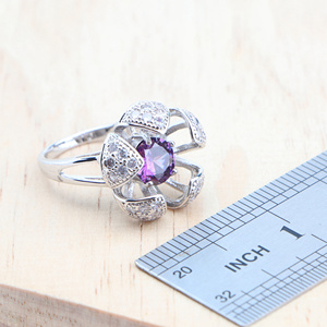 ชุดเครื่องประดับ925เงินสเตอร์ลิงสีม่วงอเมทิสต์สำหรับงานแต่งงานของผู้หญิงชุดสร้อยคอต่างหูเพทายสีขาวสำหรับเจ้าสาว - Product Image 5