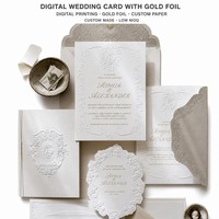 Carte de mariage imprimée numériquement avec dorure à chaud, carte de vœux personnalisée, impression rapide pour cérémonie, faible quantité minimale de commande