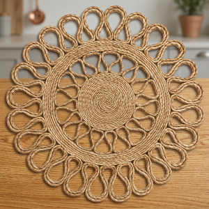 Tapis en jute naturel fait main, tressé, motif géométrique moderne, lavable, avec envers en caoutchouc, pour chambre à coucher - Product Image 5