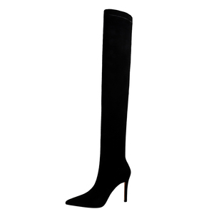 315-6 moda sözleşmeli kış Stiletto topuk yüksek topuklu kulübü süet seksi üstü diz ince bacak kadın çizmeler - Product Image 4