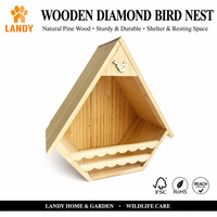 Nid d'oiseau en bois naturel en forme de diamant, nichoir extérieur en pin pour oiseaux sauvages, décoration de jardin, abri robuste pour animaux de compagnie, kit de maisonnette