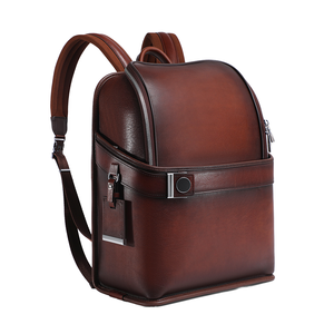 Custom Logo High Quality Fit 15'' <b>Laptop</b> 16L Genuine <b>Leather</b> Designer Luxury Men's <b>Backpack</b> with Zipper Closure Polyester Lining - Product Image 1