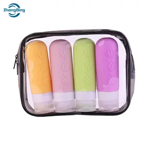 ZhongDing perlengkapan botol kosmetik portabel 4 In 1, Dispenser botol kosmetik perjalanan perlengkapan mandi silikon