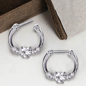 Cuore setto Clicker naso anello Tragus orecchino elica Piercing <span class=keywords><strong>argento</strong></span> cristallo placcato strass Unisex per il corpo gioielli - Product Image 4