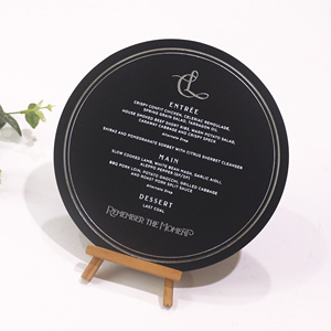 Forma redonda Color negro Tarjetas de mesa imprimibles Tarjetas de menú Boda - Product Image 1