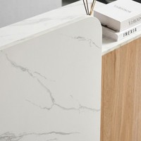 Comptoir de caisse en bois moderne à surface lisse avec rangement dissimulé, bureau de réception commercial élégant à finition brillante pour hôtels et centres commerciaux