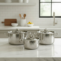 Casseroles et marmites de cuisson en acier inoxydable martelé, style artisanal moderne européen, avec couvercles en forme de citrouille, écologiques et forgées à la main, pour la cuisine et le service