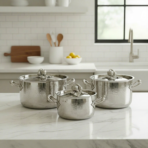 Artisan Modern Europe Stainless Steel Hammered Cooking Pots Casseroles Pumpkin Lids Eco-Friendly Hand-Forged <b>Kitchenware</b> Serving - Product Image 1