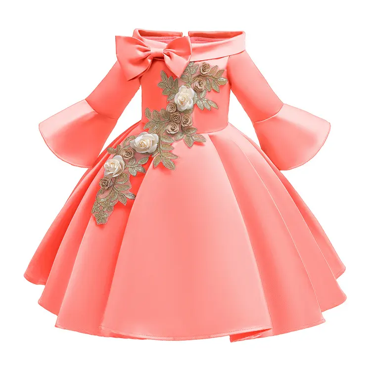 Hot Sale Christmas Flower Girls' Dresses 8 Colors Flare Sleeve Girls Party Dress
