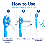 Kit de soins dentaires jetable 5 en 1 pour voyage, brosse à dents en nylon souple, gratte-langue, fil dentaire, dentifrice, étui compact mini