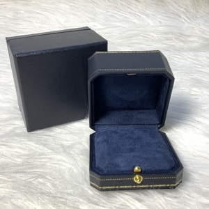 Luxury Octagonal Leather Jewelry <b>Box</b> With Lock For Ring Gift <b>Packaging</b> Dark Blue Velvet Interior Ring for Women Anniversary - Product Image 3