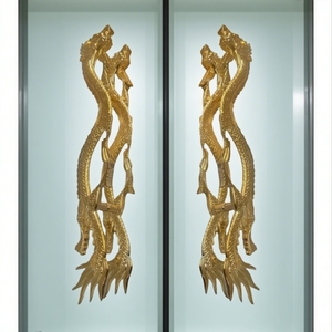 Poignée de tirage en cuivre, aluminium et argent, style chinois oriental, avec sculpture de dragon doré, pour portes et fenêtres en bois ou en verre d'hôtel - Product Image 2