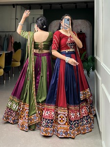 Attractive Design Plain and Printed Silk Lehenga With Gamthi and Mirror Work Choli for Navratri Night - Product Image 2