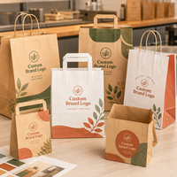 Sac en papier kraft à fond plié, en papier kraft vierge, pour emballage alimentaire traiteur, fourniture sous marque privée pour plats chauds à emporter