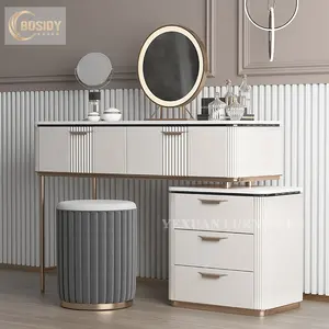 Foshan 제조 도매 현대 드레싱 테이블 거울과 서랍 고급스러운 흰색 침실 드레서 세트