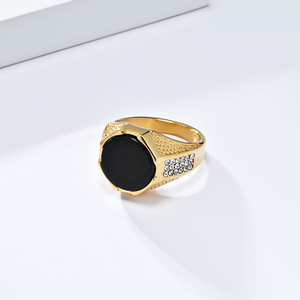 yunnique style light luxury <b>titanium</b> steel geometric <b>ring</b> with <b>black</b> gemstones, men's personalized fashion stainles - Product Image 3