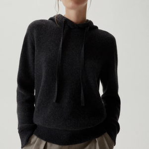 Cropped <strong>Navy</strong> Pullover Inner Mongolia Knit 100% Cashmere Sweaters With <strong>Hoodie</strong> for <strong>Women</strong> - Product Image 3