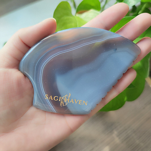 Agate grise naturelle Jade Guasha masseur dispositifs de lifting du visage pour le traitement de déclenchement de thérapie d'acupuncture SPA sur les produits de massage - Product Image 1
