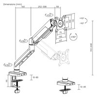 LDT117-C012E 17 "-40" 12kg Bras de moniteur à ressort rentable Écran d'ordinateur Support de montage VESA Support de support de moniteur mécanique