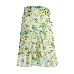 women's long hippie bohemian skirt gypsy dress boho clothes one size fits asymmetric ruffled avocado print midi length skirts