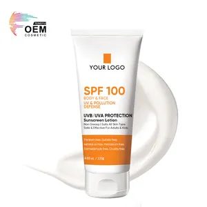 个人标签Oem保护皮肤紫外线损伤广谱防水防晒霜Spf 100身体和面部防晒霜