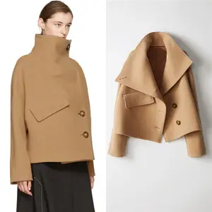 YQ118 Miễn Phí Vận Chuyển Mùa Đông Phụ Nữ Áo Khoác Thời Trang Cashmere Áo Khoác Nút Áo Len Áo Khoác Đôi Ngực Rãnh Ngắn Áo Khoác