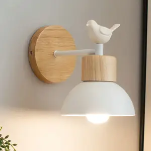 Nordic Led Wandlamp Houder E27 Hout Creatieve Verlichtingsarmatuur Gastenkamer Balkon Trap Schans Slaapkamer Bed Decor Licht